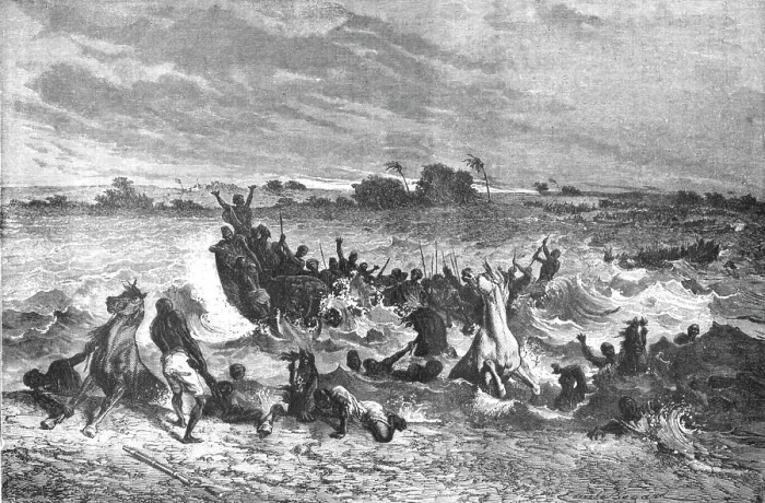 Framed Print : Ahmadou's Army crossing the Niger; Journey from the Senegal to the Niger, 1875. Creator: Unknown Framed Print : Ahmadou's Army crossing the Niger; Journey from the Senegal to the Niger, 1875. Creator: Unknown