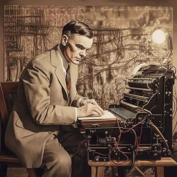 Framed Print : AI IMAGE - Alan Turing at Bletchley, 1940s, (2023). Creator: Heritage Images Framed Print : AI IMAGE - Alan Turing at Bletchley, 1940s, (2023). Creator: Heritage Images