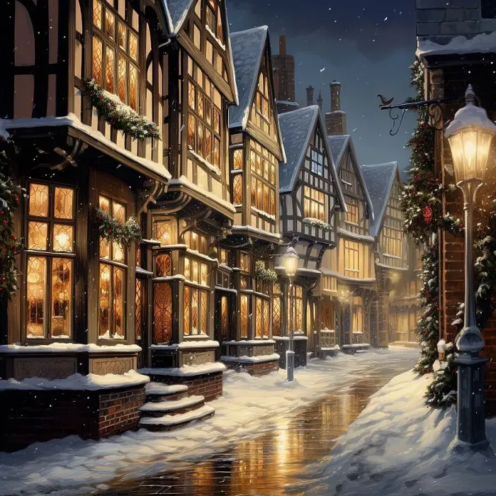 Framed Print : AI Image - Illustration of a Dickensian Christmas street scene, 2023. Creator: Heritage Images Framed Print : AI Image - Illustration of a Dickensian Christmas street scene, 2023. Creator: Heritage Images