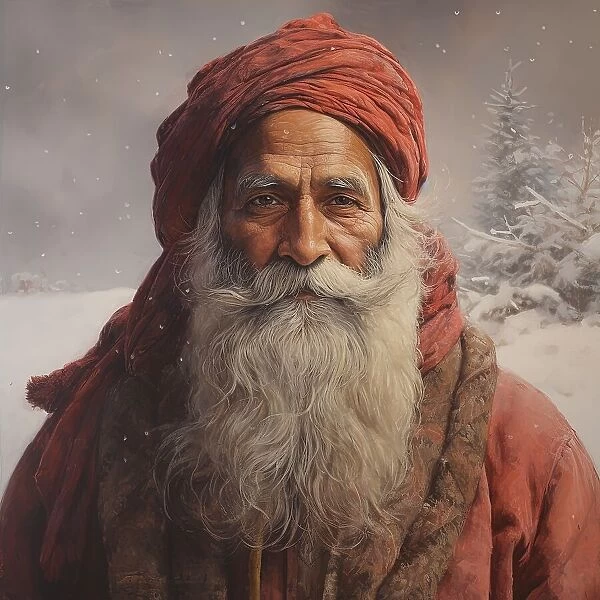 AI Image - Illustration of an Indian Father Christmas, 2023. Creator: Heritage Images