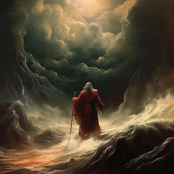 AI IMAGE - Illustration of Moses parting the Red Sea, 2023. Creator: Heritage Images