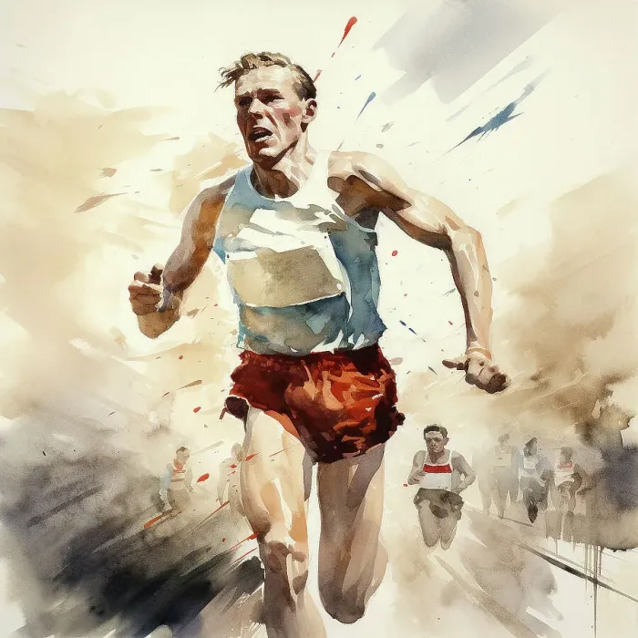 Framed Print : AI IMAGE - Illustration of Roger Bannister, 1950s, (2023). Creator: Heritage Images Framed Print : AI IMAGE - Illustration of Roger Bannister, 1950s, (2023). Creator: Heritage Images