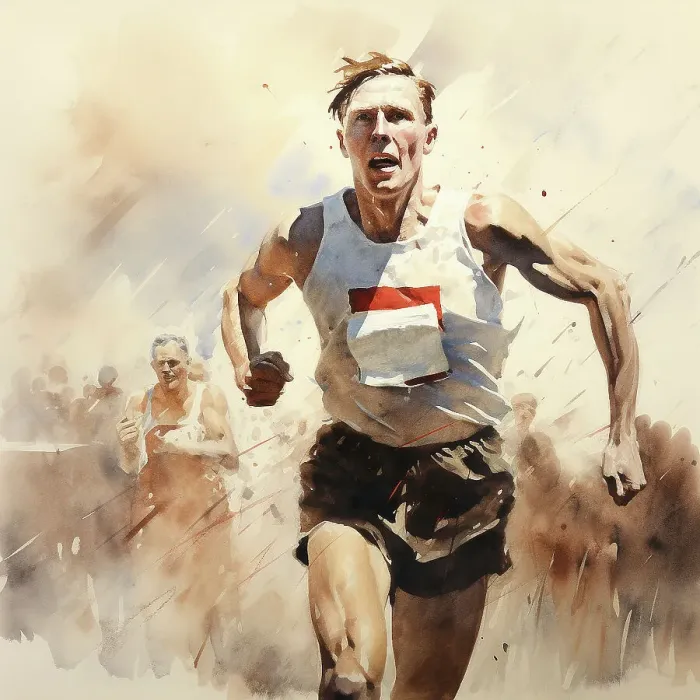 Framed Print : AI IMAGE - Illustration of Roger Bannister, 1950s, (2023). Creator: Heritage Images Framed Print : AI IMAGE - Illustration of Roger Bannister, 1950s, (2023). Creator: Heritage Images