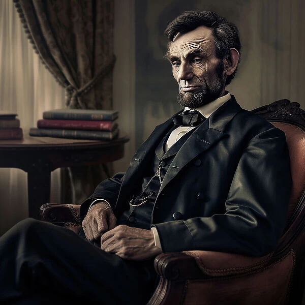 AI IMAGE - Portrait of Abraham Lincoln in the Oval Office, c1865, (2023). Creator: Heritage Images