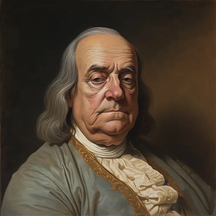 Framed Print : AI Image - Portrait of Benjamin Franklin, 1770s, (2023). Creator: Heritage Images