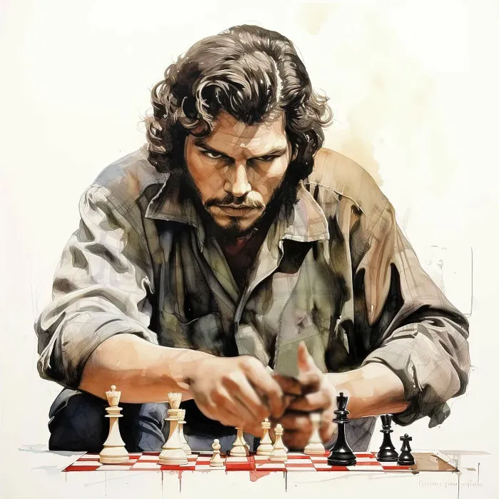 Framed Print : AI IMAGE - Portrait of Che Guevara playing chess, 1960s, (2023). Creators: Heritage Images, Che Guevara Framed Print : AI IMAGE - Portrait of Che Guevara playing chess, 1960s, (2023). Creators: Heritage Images, Che Guevara