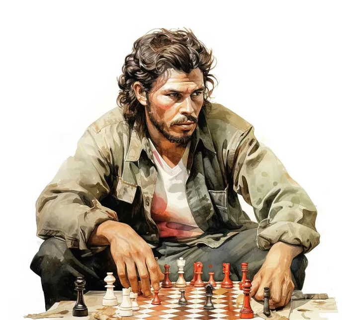 Framed Print : AI IMAGE - Portrait of Che Guevara playing chess, 1960s, (2023). Creators: Heritage Images, Che Guevara Framed Print : AI IMAGE - Portrait of Che Guevara playing chess, 1960s, (2023). Creators: Heritage Images, Che Guevara