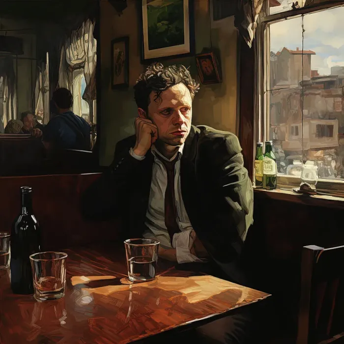 Framed Print : AI IMAGE - Portrait of Dylan Thomas sitting in a pub, 1950s, (2023). Creator: Heritage Images Framed Print : AI IMAGE - Portrait of Dylan Thomas sitting in a pub, 1950s, (2023). Creator: Heritage Images