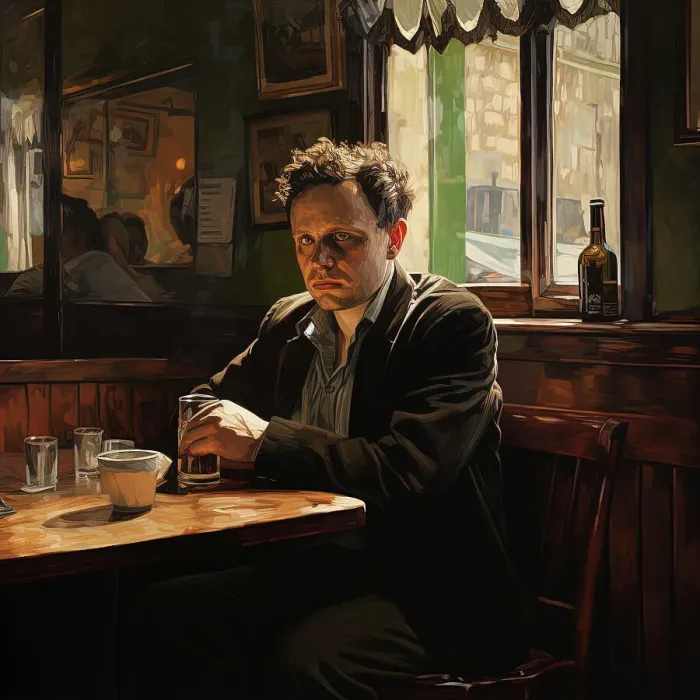 Framed Print : AI IMAGE - Portrait of Dylan Thomas sitting in a pub, 1950s, (2023). Creator: Heritage Images Framed Print : AI IMAGE - Portrait of Dylan Thomas sitting in a pub, 1950s, (2023). Creator: Heritage Images