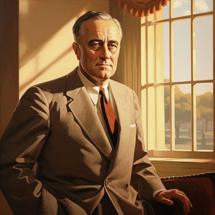 Framed Print : AI IMAGE - Portrait of Franklin D Rosevelt, 1940s, (2023). Creator: Heritage Images Framed Print : AI IMAGE - Portrait of Franklin D Rosevelt, 1940s, (2023). Creator: Heritage Images