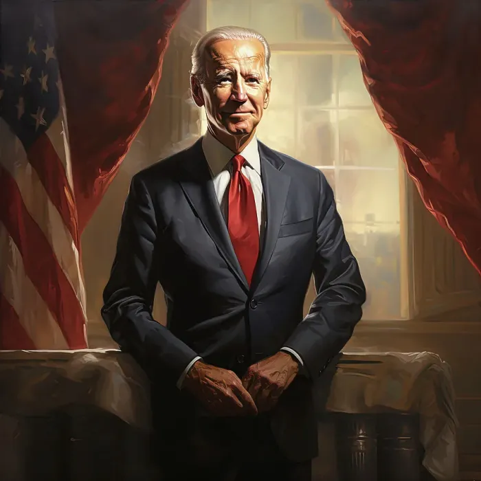 Framed Print : AI IMAGE - Portrait of Joe Biden in the Oval Office, 2023. Creator: Heritage Images Framed Print : AI IMAGE - Portrait of Joe Biden in the Oval Office, 2023. Creator: Heritage Images