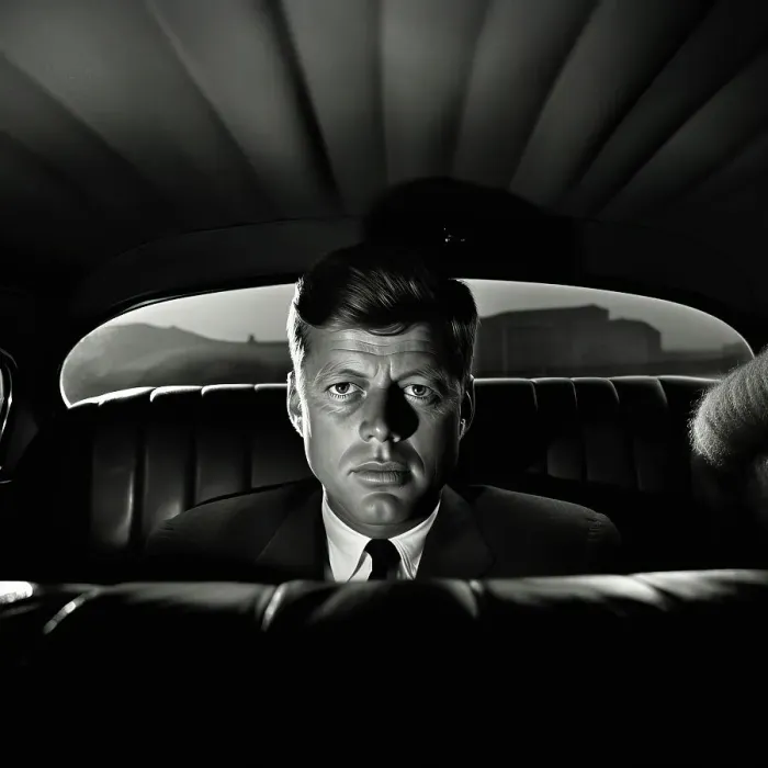 Framed Print : AI IMAGE - Portrait of John F Kennedy in a car, 1960s, (2023). Creator: Heritage Images