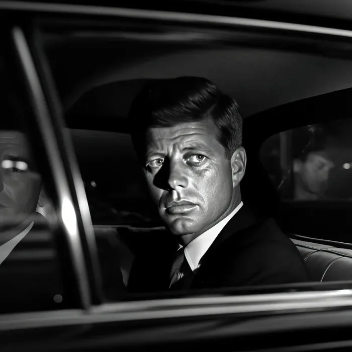 Framed Print : AI IMAGE - Portrait of John F Kennedy in a car, 1960s, (2023). Creator: Heritage Images Framed Print : AI IMAGE - Portrait of John F Kennedy in a car, 1960s, (2023). Creator: Heritage Images