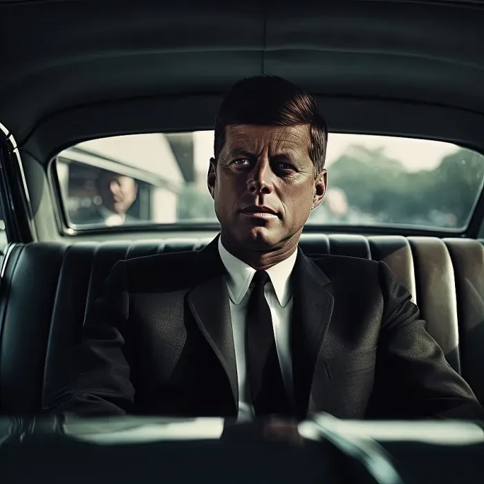 Framed Print : AI IMAGE - Portrait of John F Kennedy in a car, 1960s, (2023). Creator: Heritage Images Framed Print : AI IMAGE - Portrait of John F Kennedy in a car, 1960s, (2023). Creator: Heritage Images