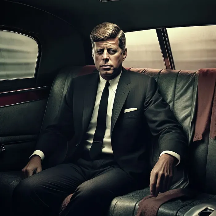 Framed Print : AI IMAGE - Portrait of John F Kennedy in a car, 1960s, (2023). Creator: Heritage Images Framed Print : AI IMAGE - Portrait of John F Kennedy in a car, 1960s, (2023). Creator: Heritage Images