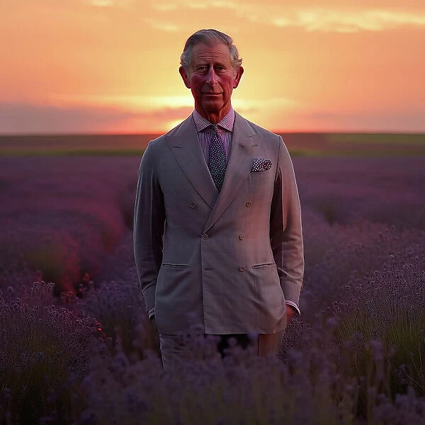 AI IMAGE - Portrait of King Charles III standing in a lavender field, 2023. Creator: Heritage Images