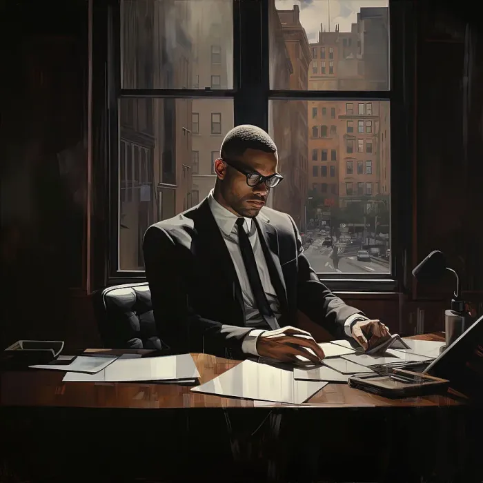 Framed Print : AI IMAGE - Portrait of Malcolm X, 1960s, (2023). Creator: Heritage Images Framed Print : AI IMAGE - Portrait of Malcolm X, 1960s, (2023). Creator: Heritage Images
