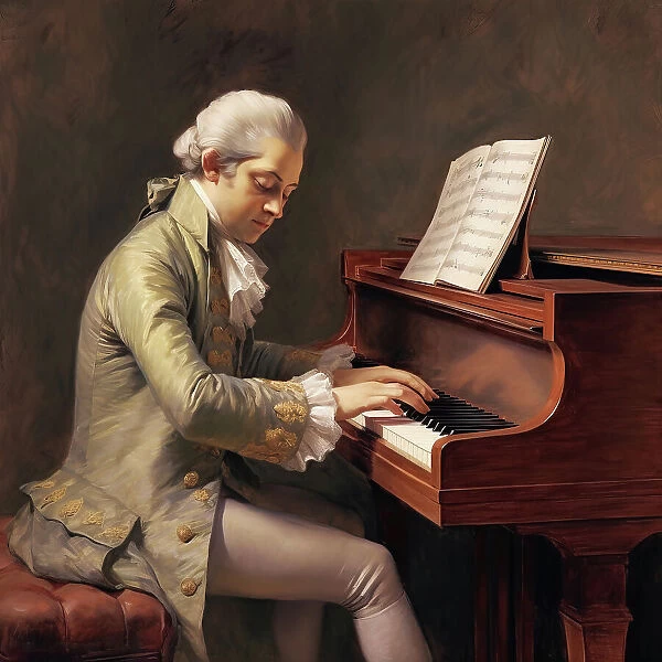 AI IMAGE - Portrait of Mozart playing the piano, 1780s, (2023). Creator: Heritage Images
