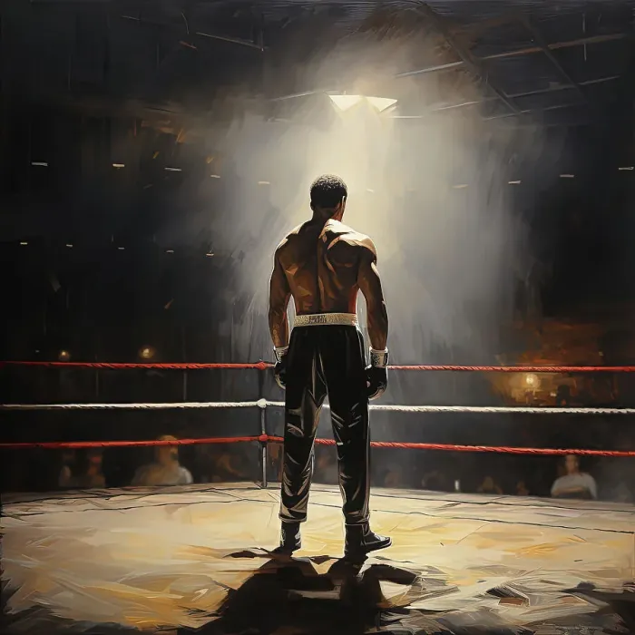 Framed Print : AI IMAGE - Portrait of Muhammad Ali standing in a boxing ring, 1960s, (2023). Creator: Heritage Images Framed Print : AI IMAGE - Portrait of Muhammad Ali standing in a boxing ring, 1960s, (2023). Creator: Heritage Images