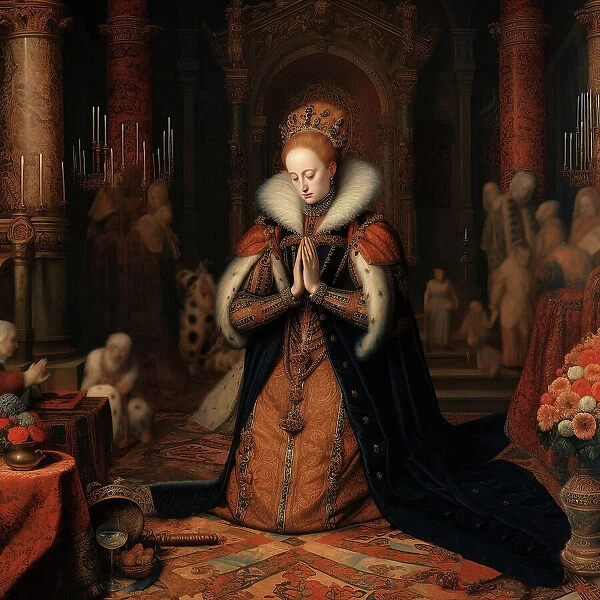 AI IMAGE - Portrait of Queen Elizabeth I in prayer, 16th century, (2023). Creator: Heritage Images
