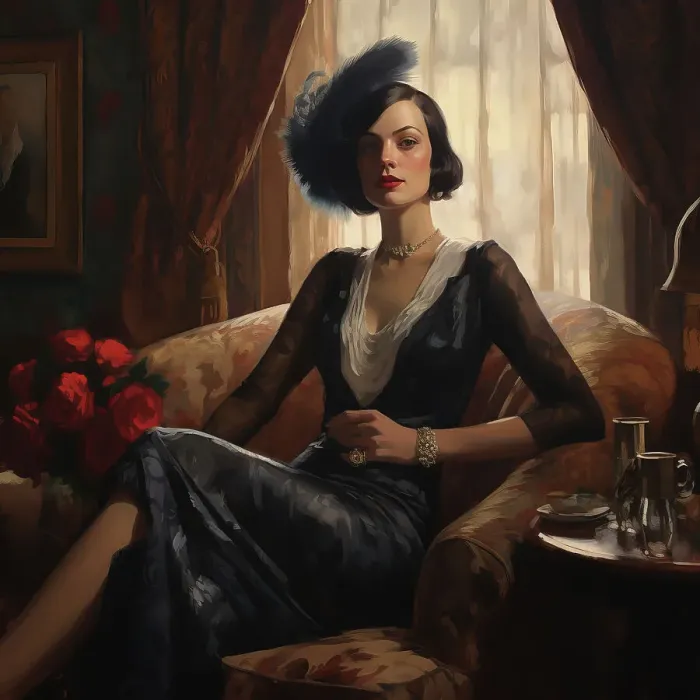 Framed Print : AI IMAGE - A woman wearing 1920s fashion, 2023. Creator: Heritage Images Framed Print : AI IMAGE - A woman wearing 1920s fashion, 2023. Creator: Heritage Images