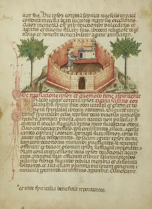 Framed Print : Aimo and Vermondo Holding Up the Church of Saint Victor, about 1400. Creator: Anovelo da Imbonate Framed Print : Aimo and Vermondo Holding Up the Church of Saint Victor, about 1400. Creator: Anovelo da Imbonate