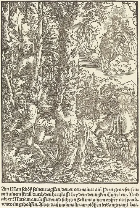 Framed Print : Ain Man Schoss seinen nagsten... c. 1503. Creator: Master of the Legend Scenes Framed Print : Ain Man Schoss seinen nagsten... c. 1503. Creator: Master of the Legend Scenes