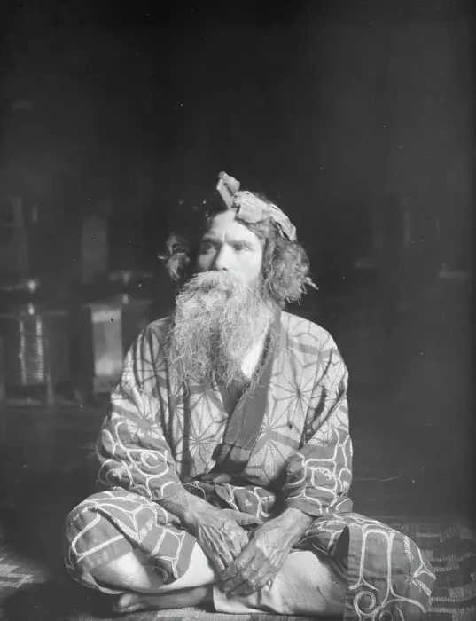 Framed Print : Ainu chief wearing a headdress, 1908. Creator: Arnold Genthe Framed Print : Ainu chief wearing a headdress, 1908. Creator: Arnold Genthe