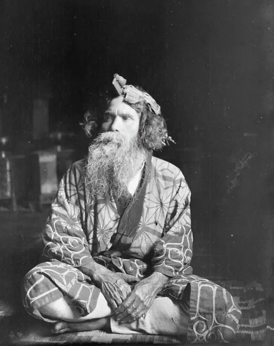 Framed Print : Ainu chief wearing a headdress, 1908. Creator: Arnold Genthe Framed Print : Ainu chief wearing a headdress, 1908. Creator: Arnold Genthe