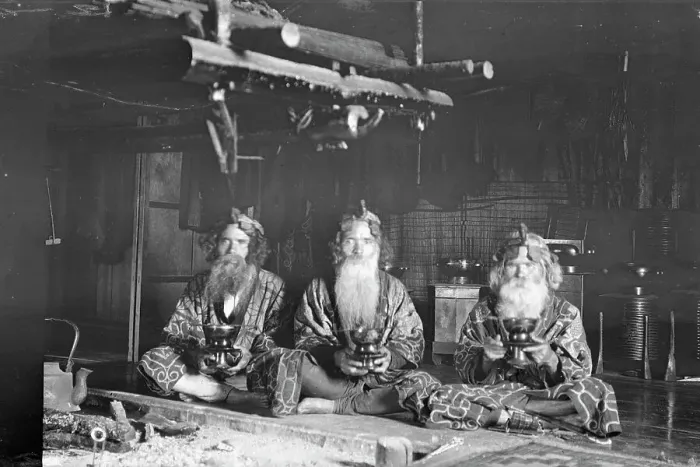 Framed Print : Ainu chiefs at Piratori, 1908. Creator: Arnold Genthe Framed Print : Ainu chiefs at Piratori, 1908. Creator: Arnold Genthe