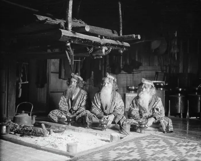 Framed Print : Ainu chiefs at Piratori, 1908. Creator: Arnold Genthe Framed Print : Ainu chiefs at Piratori, 1908. Creator: Arnold Genthe