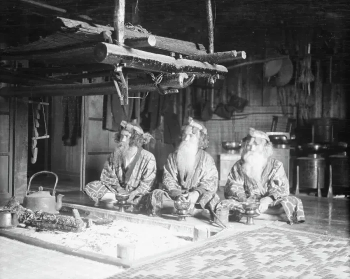 Framed Print : Ainu chiefs at Piratori, 1908. Creator: Arnold Genthe Framed Print : Ainu chiefs at Piratori, 1908. Creator: Arnold Genthe