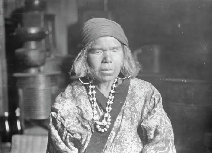 Framed Print : Ainu woman wearing a headscarf, earrings, and a necklace, 1908. Creator: Arnold Genthe Framed Print : Ainu woman wearing a headscarf, earrings, and a necklace, 1908. Creator: Arnold Genthe