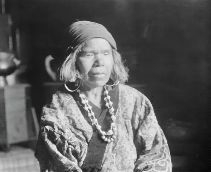 Framed Print : Ainu woman wearing a headscarf, earrings, and a necklace, 1908. Creator: Arnold Genthe Framed Print : Ainu woman wearing a headscarf, earrings, and a necklace, 1908. Creator: Arnold Genthe