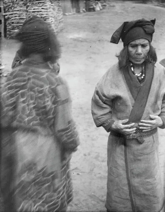 Framed Print : Two Ainu women in the village lane, 1908. Creator: Arnold Genthe Framed Print : Two Ainu women in the village lane, 1908. Creator: Arnold Genthe