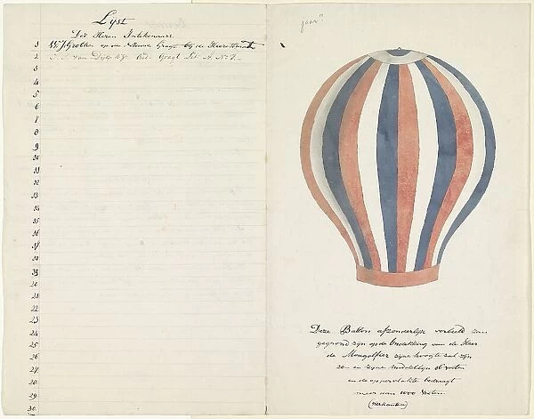 Air balloon and list of subscribers, 1700-1800. Creator: Anon