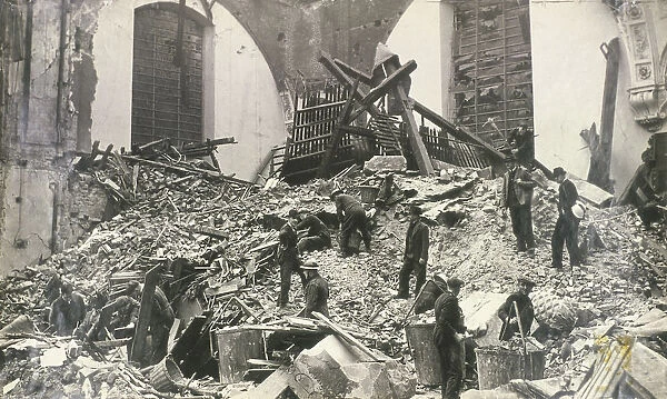 Air raid damage at Church of St Mildred, Bread Street, City of London, c1941. Artist