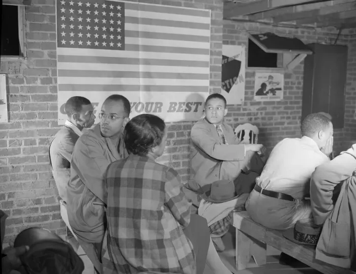 Framed Print : Air raid wardens meeting in zone nine, Southwest area, Washington, D. C, 1942. Creator: Gordon Parks