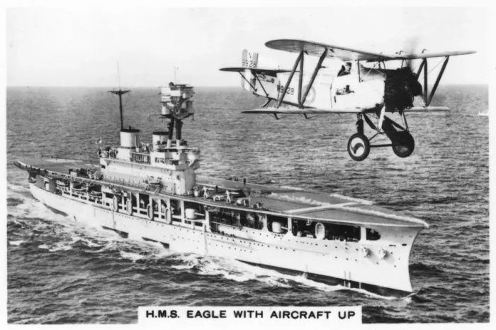 Framed Print : The aircraft carrier HMS Eagle and a Fairey Flycatcher aircraft, (1937) Framed Print : The aircraft carrier HMS Eagle and a Fairey Flycatcher aircraft, (1937)