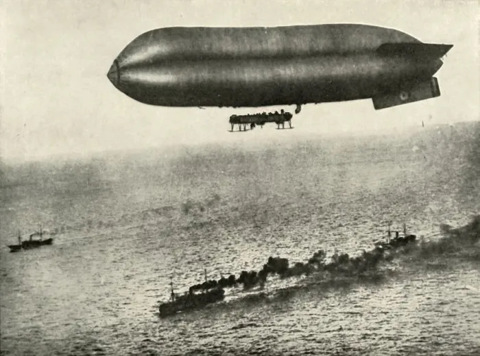 Framed Print : An Airship Escorting a Convoy, (1919). Creator: Unknown Framed Print : An Airship Escorting a Convoy, (1919). Creator: Unknown