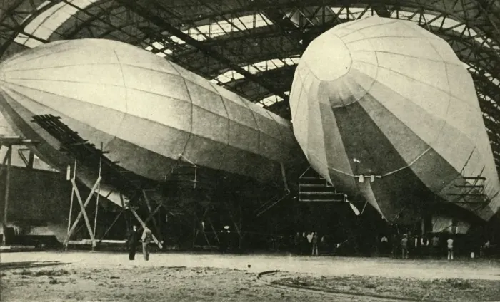 Framed Print : Airships in hangar, First World War, 1914, (c1920). Creator: Unknown Framed Print : Airships in hangar, First World War, 1914, (c1920). Creator: Unknown