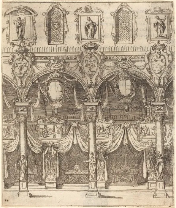Framed Print : Side Aisle of San Lorenzo, Florence, 1612. Creator: Jacques Callot Framed Print : Side Aisle of San Lorenzo, Florence, 1612. Creator: Jacques Callot