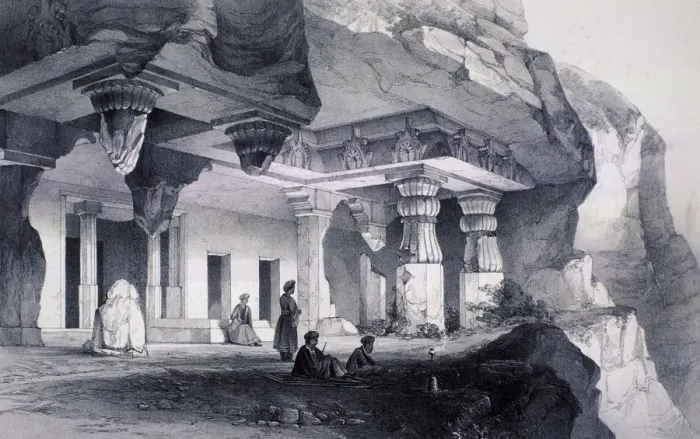 Framed Print : Ajunta (sic), Vihara Cave Number Seven. Artist: Thomas Colman Dibdin Framed Print : Ajunta (sic), Vihara Cave Number Seven. Artist: Thomas Colman Dibdin