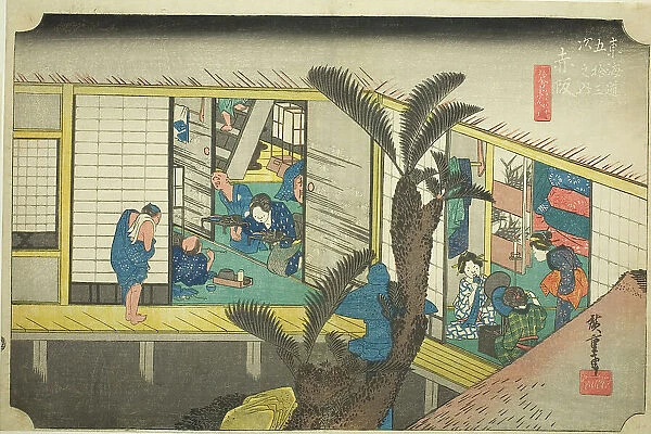 Akasaka: Waitresses at an Inn (Akasaka, ryosha shofu no zu), from the series 'Fifty... c. 1833 / 34. Creator: Ando Hiroshige. Akasaka: Waitresses at an Inn (Akasaka, ryosha shofu no zu), from the series 'Fifty... c. 1833 / 34