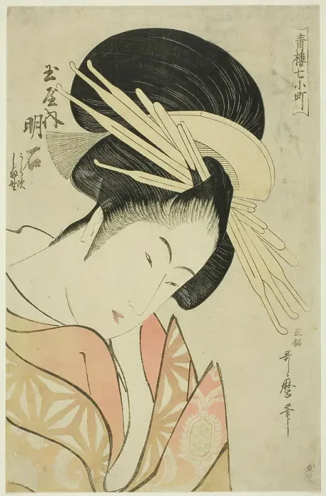 Framed Print : Akashi of the Tamaya, from the series Seven Komachis of Yoshiwara (Seiro nana... c. 1794 / 95. Creator: Kitagawa Utamaro) Framed Print : Akashi of the Tamaya, from the series Seven Komachis of Yoshiwara (Seiro nana... c. 1794 / 95. Creator: Kitagawa Utamaro)
