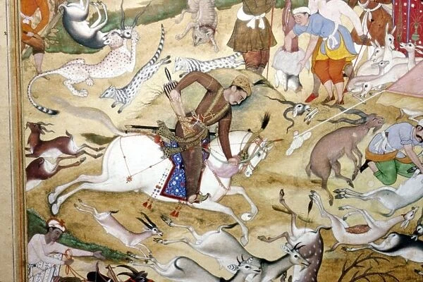 Akbar hunting, Mughal Scool, 1590