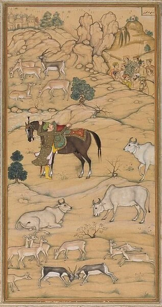 Akbar Mounting his Horse; page from the Chester Beatty Akbar Nama (History of Akbar), 1605-07