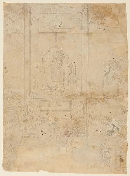 Akbar Offering Timurs Crown to Shah Jahan, Mughal period (1526-1857), ca. 1650-1700