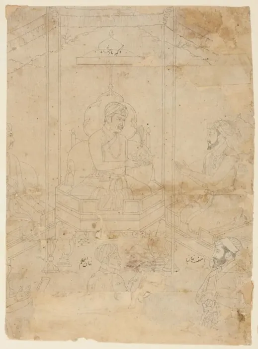 Framed Print : Akbar Offering Timurs Crown to Shah Jahan, Mughal period (1526-1857), ca. 1650-1700 Framed Print : Akbar Offering Timurs Crown to Shah Jahan, Mughal period (1526-1857), ca. 1650-1700