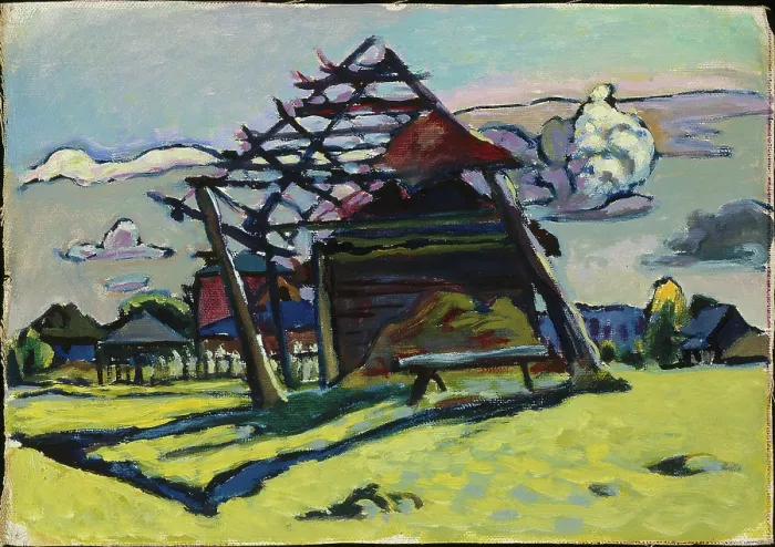 Framed Print : Akhtyrka. Frame for a Haystack and Farm, 1917. Creator: Kandinsky, Wassily Vasilyevich (1866-1944) Framed Print : Akhtyrka. Frame for a Haystack and Farm, 1917. Creator: Kandinsky, Wassily Vasilyevich (1866-1944)